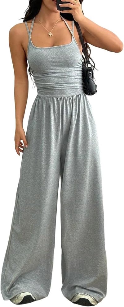 Elegante Dames Jumpsuit voor Zomer, Sexy Rugloos Ontwerp met Hoge Taille en Brede Broekspijpen, Perfect voor Feestjes en Stranduitjes