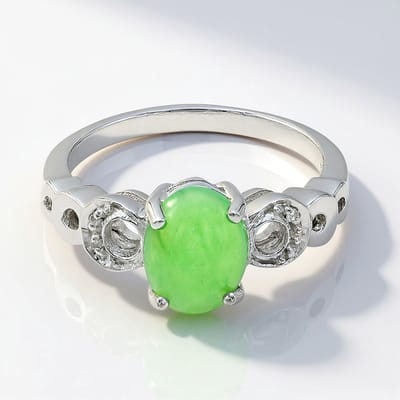 Cavill - Zilveren Damesring 925 Sterling Zilver - 1,1 ct Ovale Keizerlijk Chrysopraas - 4x Witte Topaas Briljant - Elegante Ring Speciale Gelegenheden