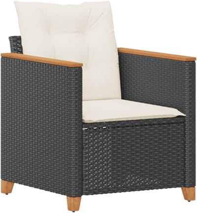 Loungestoel Buiten met Kussens Poly Rattan Zwart - Tuinstoel en Terrasstoel