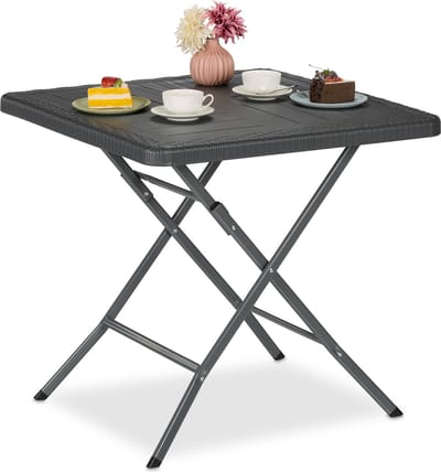 inklapbare tuintafel - houtlook - 74x78x78 cm - kunststof - staal - weerbestendig - grijs