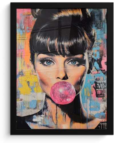 Poster in lijst - Fotolijst 30x40 cm - Posters - Kauwgom - Vrouw - Penseelstreken - Modern - Posterlijst zwart - Decoratie - Wanddecoratie woonkamer - Muurdecoratie slaapkamer