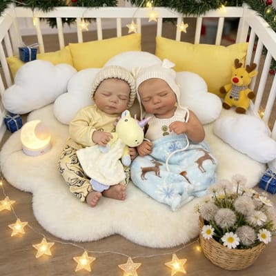 Reborn Baby Poppen - Levensgrote Babypop - Rollenspel - Volledig Vinyl - 45 cm - Wit en Geel