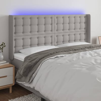 vidaXL - Hoofdbord - LED - 183x16x118/128 - cm - stof - lichtgrijs