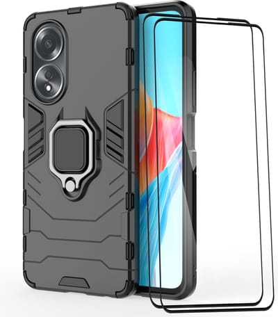 Geschikt voor Oppo A58 4G - 360 draaibare standaard - Compatibel met magnetische autohouder - Back Cover hoesje - Inclusief 2 Screenprotector - Zwart