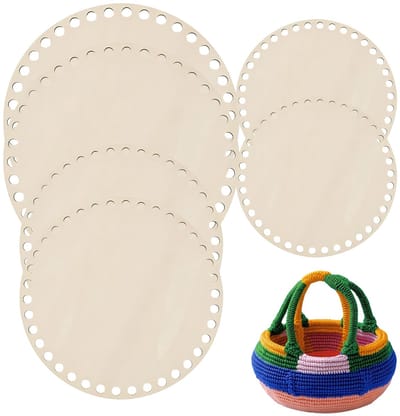 Mandbodem om te haken, 6 stuks, natuurlijk hout, haakaccessoires, rond, herbruikbaar, houten vloer voor haakmand, mand, vlechtset voor doe-het-zelf tassen en manden knutselen, 2 x 10 cm + 2 x 15