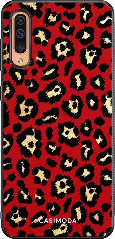 Casimoda® hoesje - Geschikt voor Samsung Galaxy A50 - Luipaard Rood - Zwart TPU Backcover - Luipaardprint - Rood