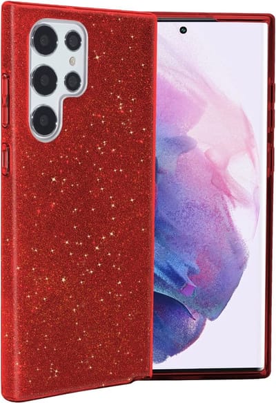 Hoesje Geschikt Voor Samsung Galaxy S22 Ultra hoesje glitter backcover – Rood – oTronica