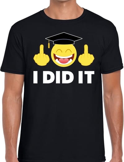 Bellatio Decorations T-shirt - I DID IT - zwart - heren - geslaagd cadeau shirt - afgestudeerd - diploma behaald kado S
