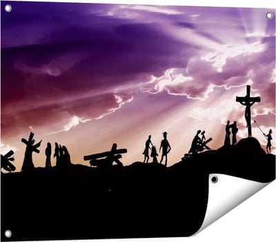 Gards Tuinposter Kruistocht naar het Kruis van Jezus Christus - 80x60 cm - Tuindoek - Tuindecoratie - Wanddecoratie buiten - Tuinschilderij