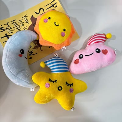 10cm Cartoon Schattige Goedenacht Ster Maan Pluche speelgoed Sleutelhangers Zon Wol gevuld Poppetje tasbedel