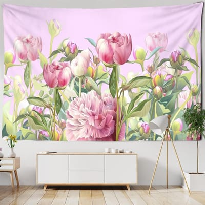 Roze Bloem Wandkleed Kleine Verse Boheemse Polyester Tafelkleed Slaapkamer Decoratief Achtergronddoek 95x70CM beige