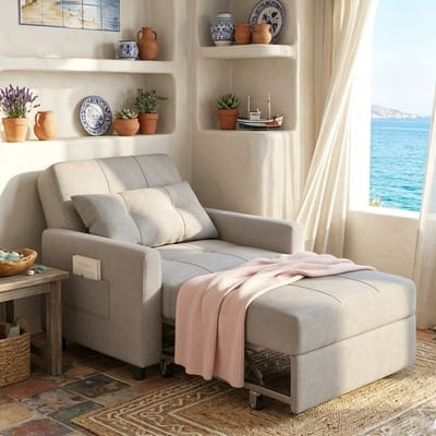 Bealife AR22 Slaapbank 1 Persoons- 3-In-1 Bank met Slaapfunctie - Verstelbare Bedbank - Woonkamer Slaapkamer Logeerkamer -Sofa met Armleuningen voor -191x68x44cm -Licht Grijs