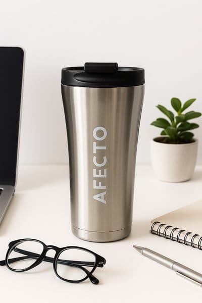 Afecto Premium Koffiebeker To Go – zilver – 500 ml – Dubbelwandige RVS Thermosbeker voor Warm en Koud Drankgebruik