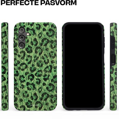 Casetastic hoesje geschikt voor Samsung Galaxy A14 (2023) 5G / Samsung Galaxy A14 (2023) 4G - Dubbellaagse bescherming - Groene Panterprint - Fashion Case - Donkergroen Zwart
