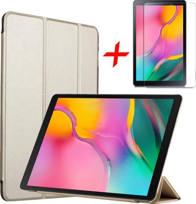 Hoes geschikt voor Samsung Galaxy Tab A 10.1 (2019) + Screenprotector - Smart Book Case Tri-Fold Hoesje - iCall - Goud