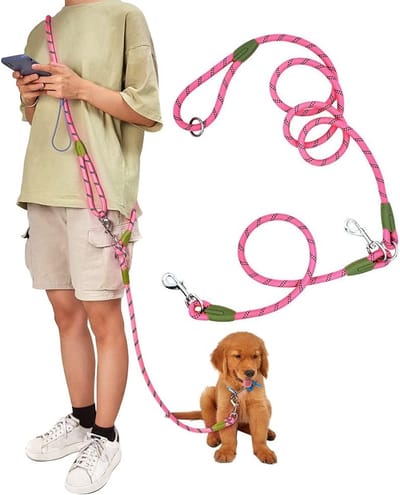 Handsfree hondenriem crossbody hondenhardlooplijn handsfree huisdiertouw voor wandelen training zwaar belastbare reflecterende wandelriem voor huisdieren (roze)