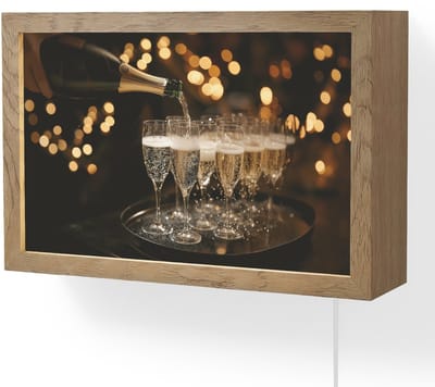 Wandlamp 30x20 cm - Oplaadbaar - Lichtjes - Champagne - Dienblad - Glazen - Wandlampen binnen woonkamer - Slaapkamer lamp met kabel - Decoratieve nachtlamp - Vloerlamp snoer