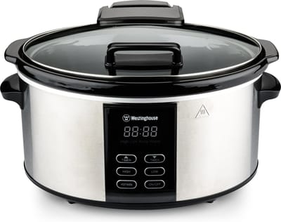 Westinghouse Slowcooker – 6,5L – RVS – Keramische Binnenpan – Warmhoudfunctie – Timer – Zwart