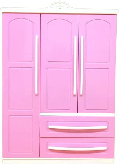 Allecto Plus - Mini kledingkast voor poppenhuis - Meubels voor poppen - Dubbele deur - Speelgoed accessoires