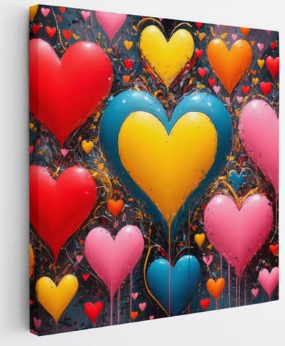 Saammp Canvas Schilderij - Hartjes - Abstract - 20x20 - Foto op canvas - Wanddecoratie - Muurdecoratie Woonkamer - Slaapkamer decoratie - Canvas Print