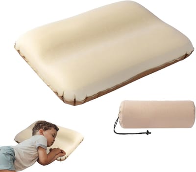 Opblaasbaar Kussen - Reisneksteun - Kamperen Slapen - Compact Opvouwbaar - 46x30x10 cm - Koffie
