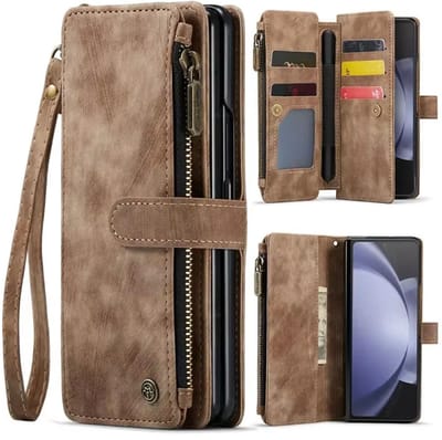 Super stevige Luxe Portemonnee Hoes – Geschikt voor Samsung Galaxy Z Fold 7 – Leren Flip Cover met Rits, Lanyard, Kaartvakjes & Standaardfunctie