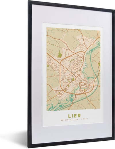 Fotolijst incl. Poster - België - Lier - Plattegrond - Kaart - Stadskaart - 40x60 cm - Posterlijst