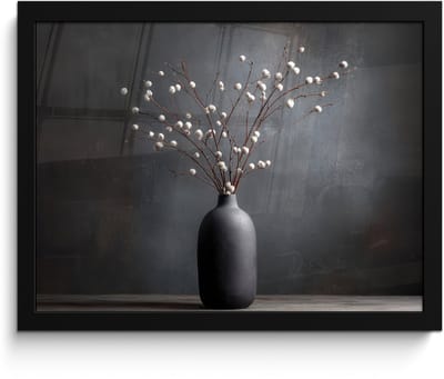 Poster in lijst - Fotolijst 40x30 cm - Posters - Takken - Vaas - Bolletjes - Wit - Posterlijst zwart - Decoratie - Wanddecoratie woonkamer - Muurdecoratie slaapkamer