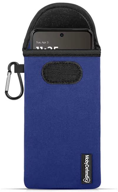 MobyDefend Hoesje - Geschikt voor Motorola Moto G37 / G37 Power / G47 - Neopreen Pouch Met Karabijnhaak - Insteek - Riemlus - Blauw