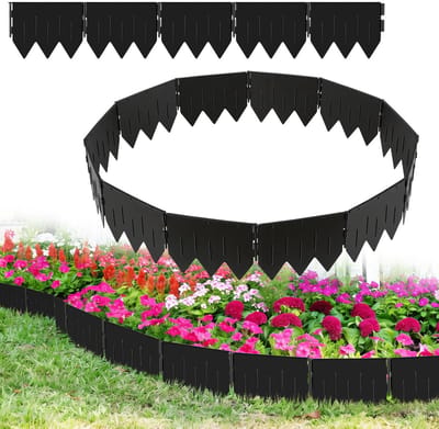Grasrand, Beeteindiging, Tuinborder, Maaibord - 10m Kunststof Perkrand 50 Delen - Stevig Driekantprofiel (20x15 cm) in Zwart