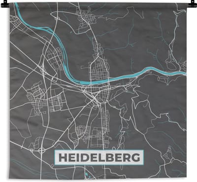 Wandkleed - Wanddoek - Stadskaart – Plattegrond – Duitsland – Blauw – Heidelberg – Kaart - 180x180 cm - Wandtapijt
