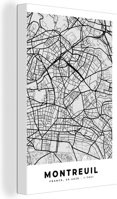 Canvas Schilderij Stadskaart - Frankrijk - Kaart - Montreuil - Plattegrond - 20x30 cm - Wanddecoratie