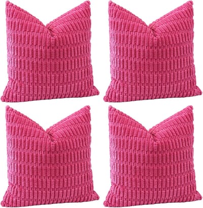 Famanu – Set van 4 stuks ribfluwelen kussenslopen corduroy 45 x 45 cm warm roze