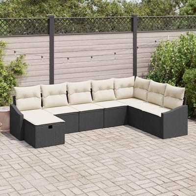 vidaXL Bankstel met kussen 9 pcs poly rattan