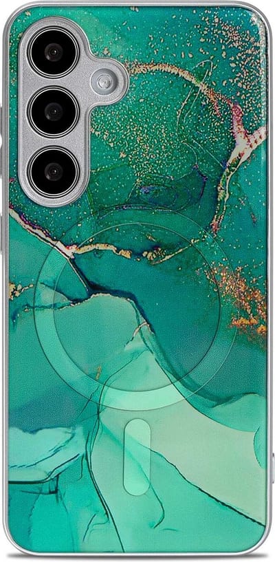 Casemania Hoesje Geschikt voor Samsung Galaxy S24 Blauw - Siliconen Marmer Back Cover - Geschikt voor MagSafe