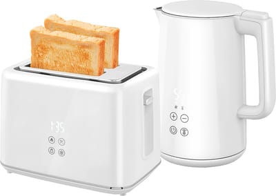 HOMCOM-Wasserkocher-Toaster-Set-Kunststoff, Edelstahl-21,5L x 15,5B x 25,1H cm-Weiß