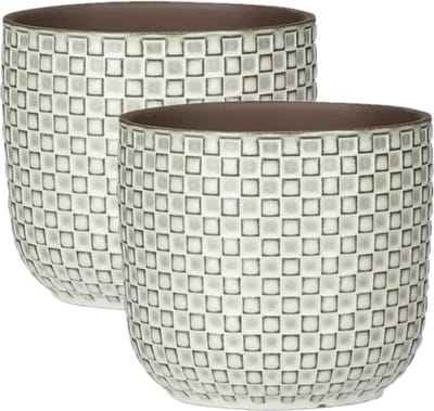 Mica Decorations - Plantenpotten/bloempotten 2x stuks - Keramiek wit - D12/H11 cm