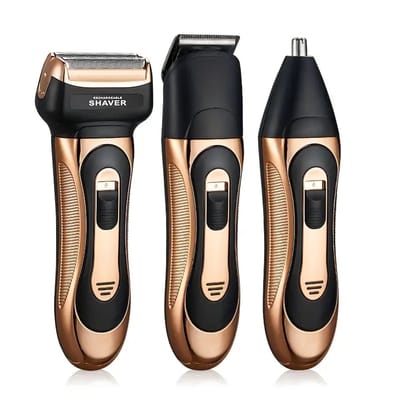 Krachtige 3in1 Scheerapparaat Set - Oplaadbare Trimmer met Body Shaver, Baard/Precisietrimmer en Oor/Neustrimmer- Voor de perfecte Lichaamshaar verzorging voor Dames en Heren - Kleur: Goud