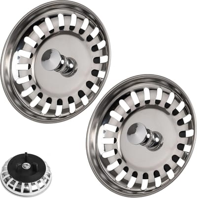Gootsteenzeef gootsteen, Met Ø 80 mm, 2 x, geschikt voor Siphon ATLANT en DOMSJÖ, Roestvrijstalen spoelbakplug, zeefkorf, Keukenafvoerzeef, Spoelbakzeef, Gootsteen Afvoerstop voor Keuken, Afvoerplug