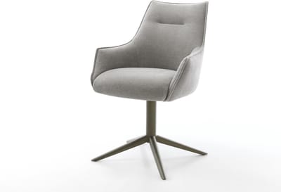 Eetkamerstoel Alja-Flex met armleuning kruispoot afwerking met titanium zachte stof met structuur grijs 360° draaibaar rocker-functie pocketveer kern