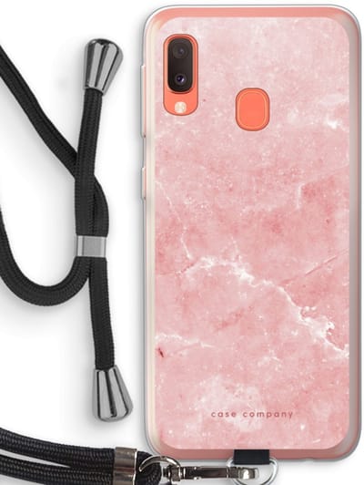 Case Company® - Hoesje met koord geschikt voor Samsung Galaxy A20e hoesje met Koord - Roze marmer - Telefoonhoesje met Zwart Koord - Bescherming aan alle Kanten en Over de Schermrand