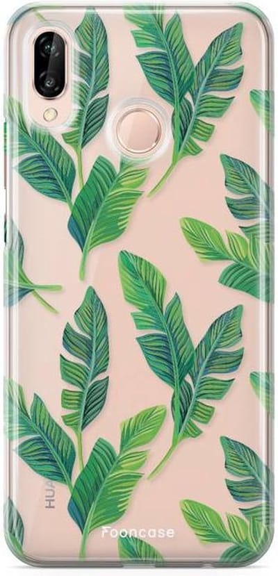 Fooncase Hoesje Geschikt voor Huawei P20 Lite - Shockproof Case - Back Cover / Soft Case - Banana leaves / Bananen bladeren