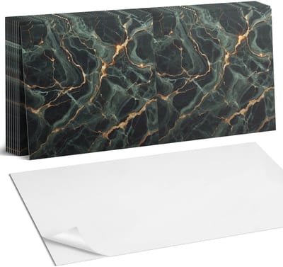 Coloray Plaktegels - Marmerpatroon met aderen Zelfklevende Wandtegels - 40 cm x 20 cm - Groente Plaktegels - 10 stuks - Rechthoek PVC Tegels - Plaktegels Badkamer - Vloertegels Zelfklevend - Vinyltegels Vloer Zelfklevend - Portugese Tegels