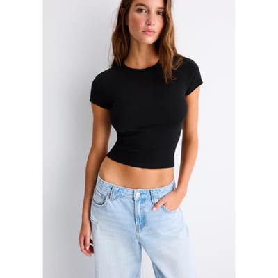 Stradivarius Basic T-shirt slim fit  Zwart XS
