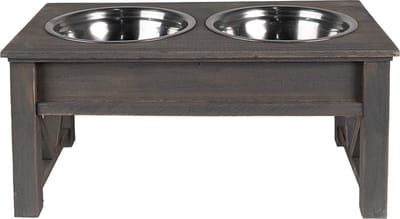 Clayre & Eef Voerbak hond 2x500 ml Grijs Hout