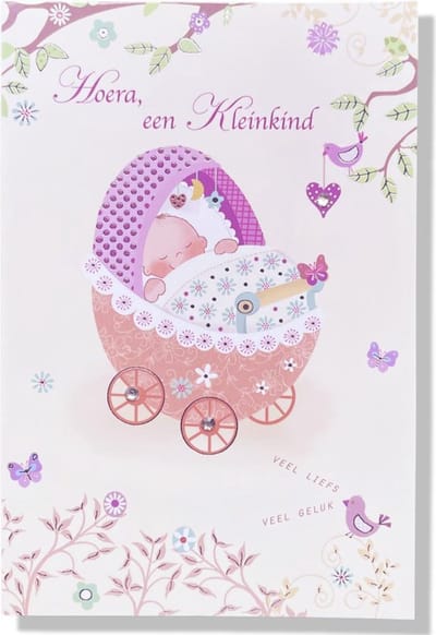Een Kleinkind - Luxe Geboortekaartje Kleinkind - 12x17cm - Gevouwen wenskaart met envelop