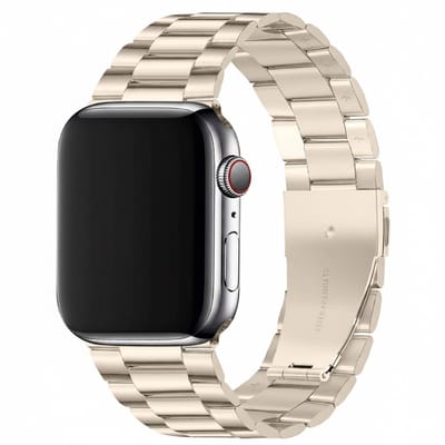 Stalen bandje - geschikt voor Apple Watch series 1/2/3/4/5/6/7/8/9/10/11/ SE (1,2,3) / Ultra (1,2,3) met maat 44 mm / 45 mm / 46 mm / 49 mm - schakelband met vlindersluiting - starlight