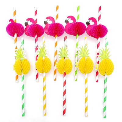 Dailygoods- Feestrietjes 50 stuks - Flamingo/Ananas - Biologisch afbreekbaar - 19,2 cm - Milieuvriendelijk - Geschikt voor koude dranken - Feestaccessoires