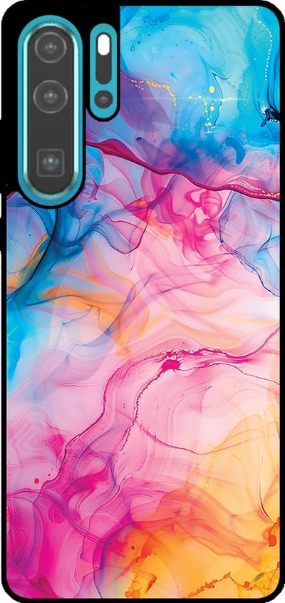 Smartphonica Telefoonhoesje Geschikt voor Huawei P30 Pro met Regenboog Acryl Marmer Opdruk - TPU Backcover Case Rainbow Acrylic Marble Design geschikt voor Huawei P30 Pro