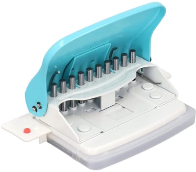 Papierperforator voor A4, B5, A5, A7, B4 - 10 gaten, 9,5 mm gatafstand, 5,5 mm gatdiameter, tot 10 vellen, lichtblauw